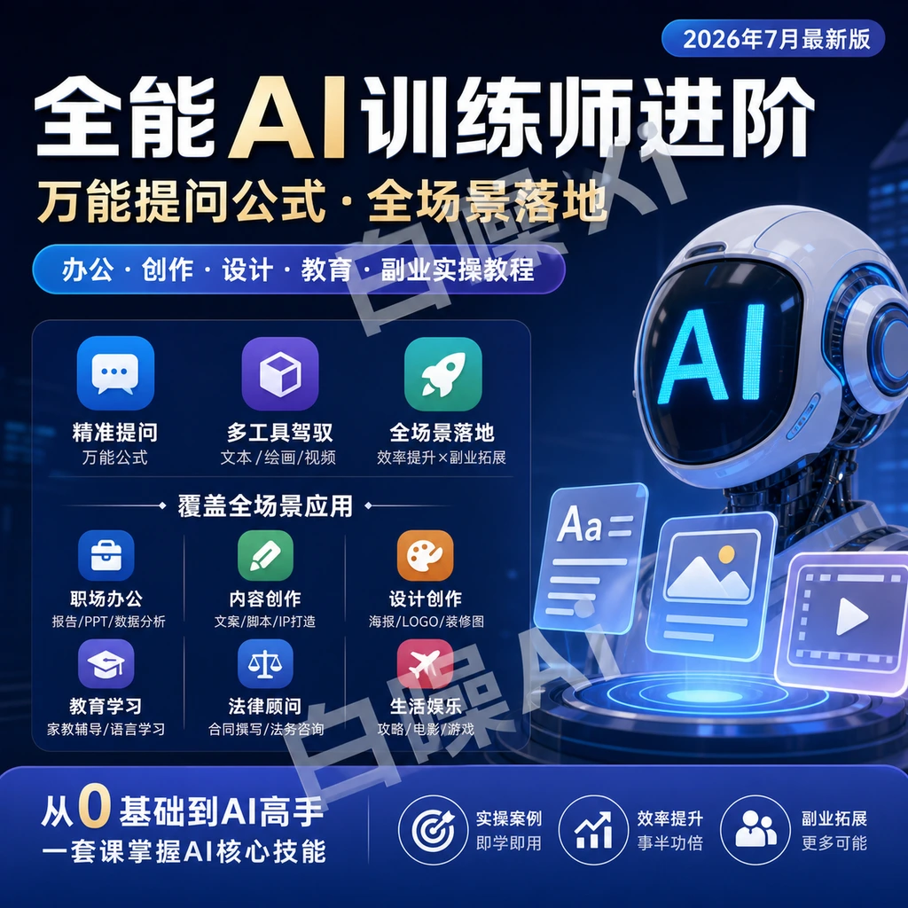 AI训练师全能实战课：万能提问公式覆盖办公设计教育全场景-聚财网创