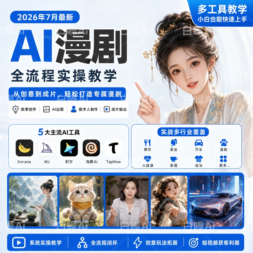 全域AI漫剧制作系统课：多款AI工具教学，图文数字人短剧批量制作-聚财网创