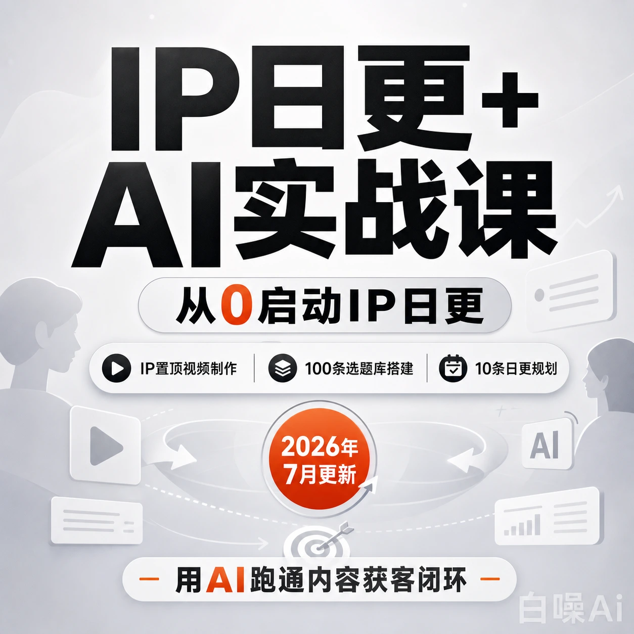 2026版IP日更+AI实战课 0启动日更 置顶视频 题库 规划 获客闭环-聚财网创