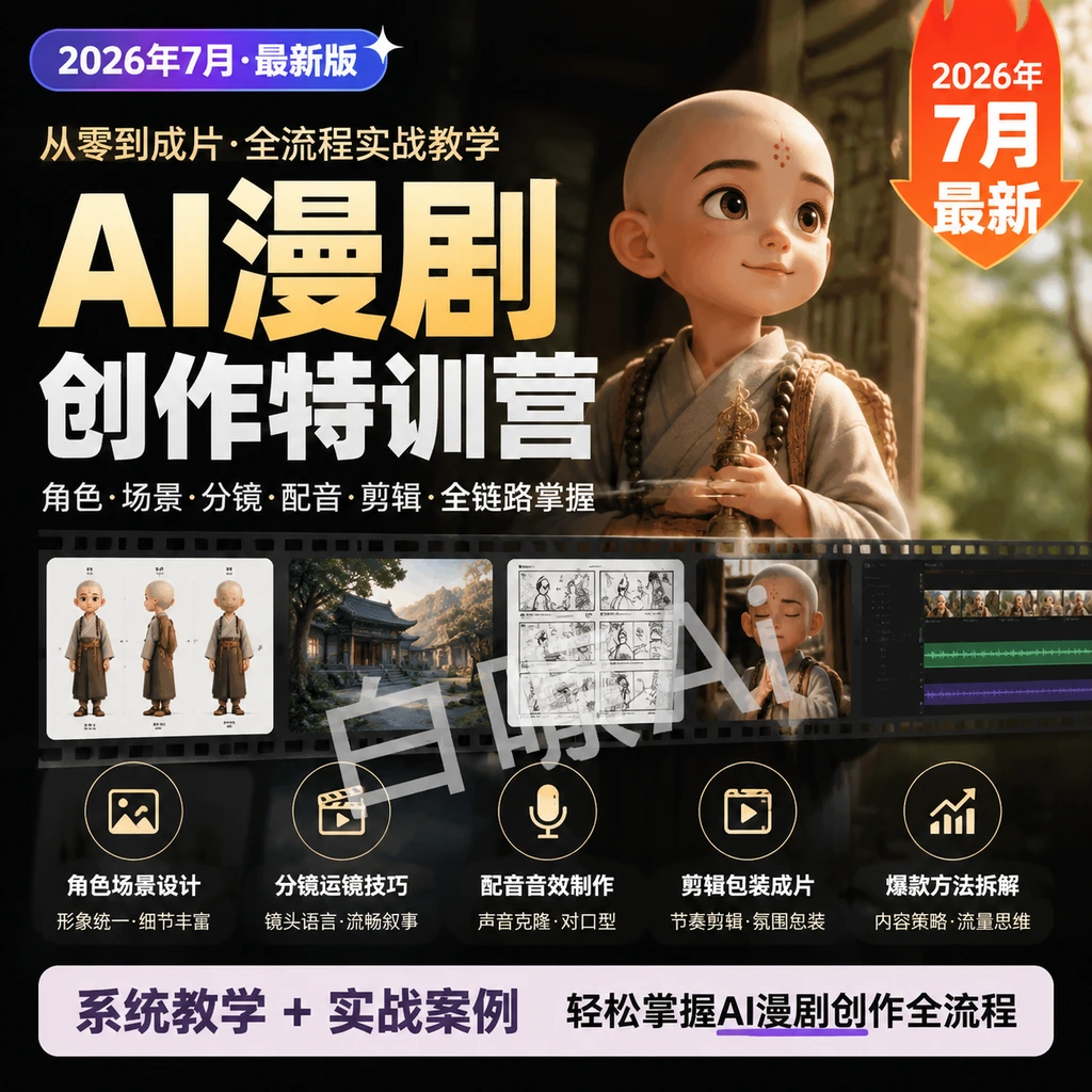 AI漫剧实操特训营：从零基础到成片发布全流程-聚财网创