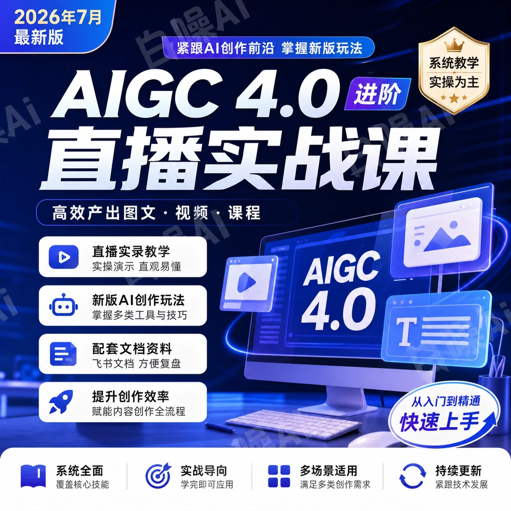 AIGC4.0进阶直播实战课：十节系统课吃透AI图文视频创作-聚财网创