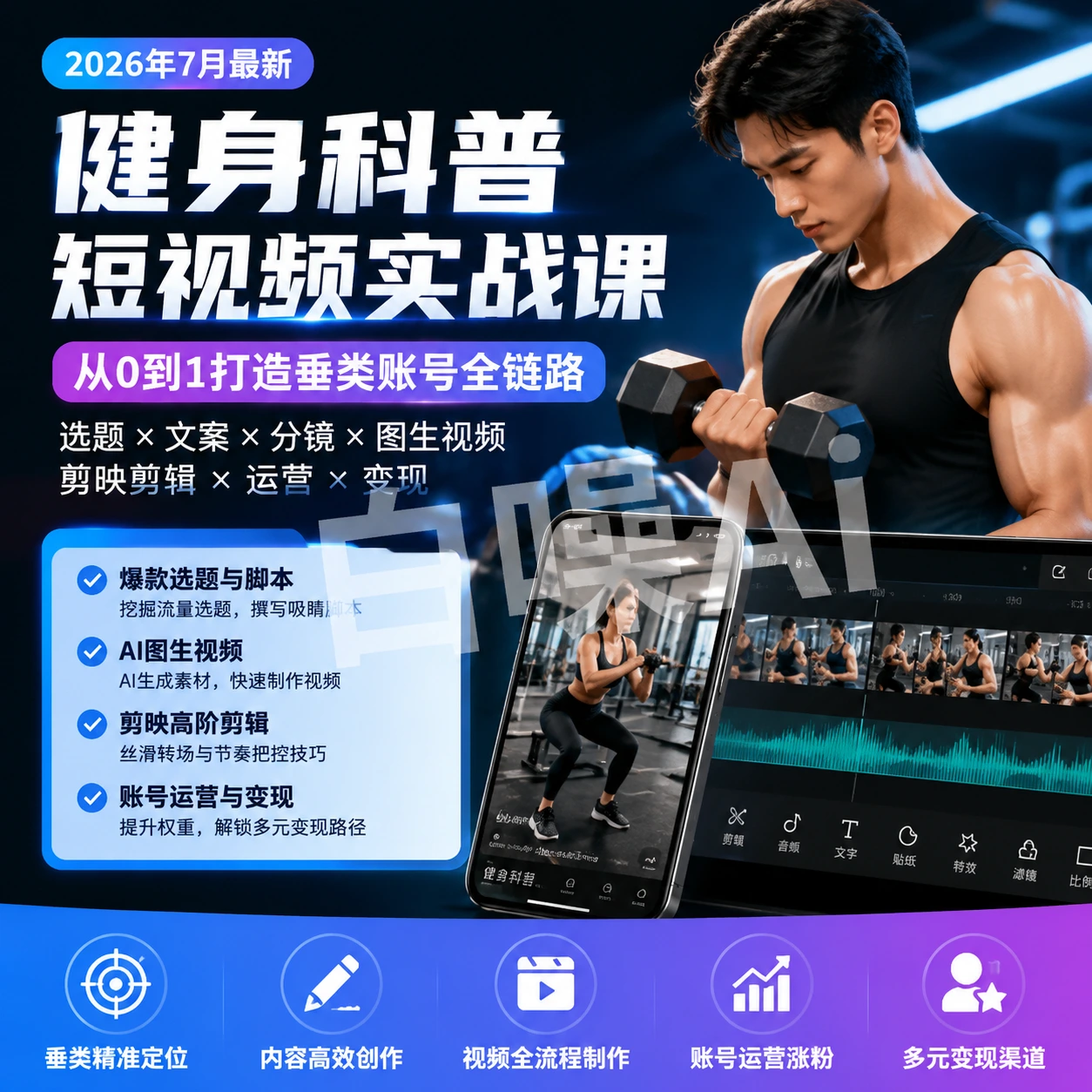 2026最新健身科普短视频实战 12万粉亲授 选题文案剪映变现-聚财网创