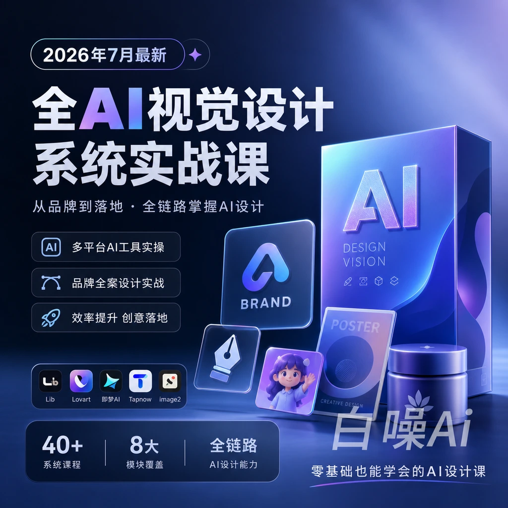 AI品牌视觉设计全流程：标志·辅助图形·主视觉·插画·海报·包装·Lor-聚财网创