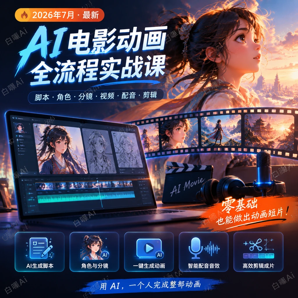 AI电影动画全流程实战课:脚本角色分镜视频生成配音剪辑-聚财网创