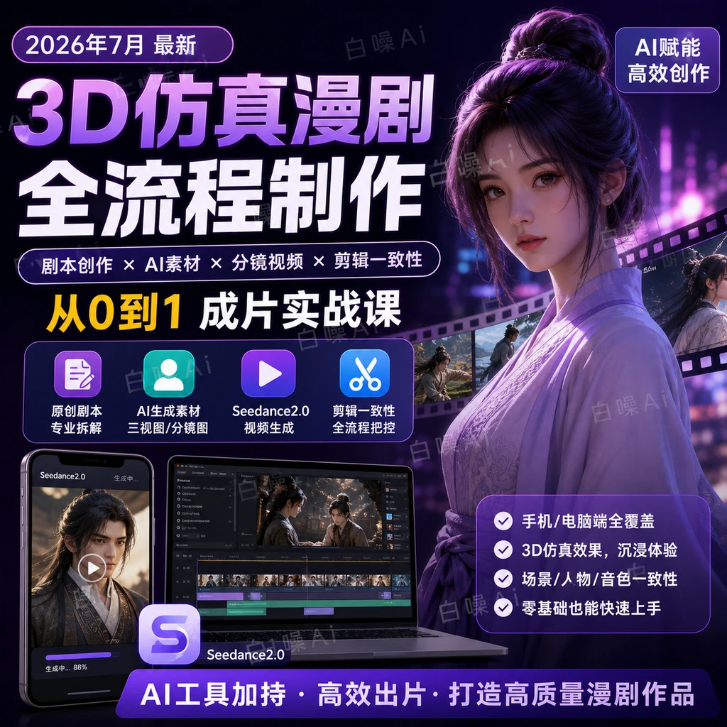 3D仿真漫剧制作全流程：Seedance2.0实战+剧本创作+AI素材生成+分-聚财网创