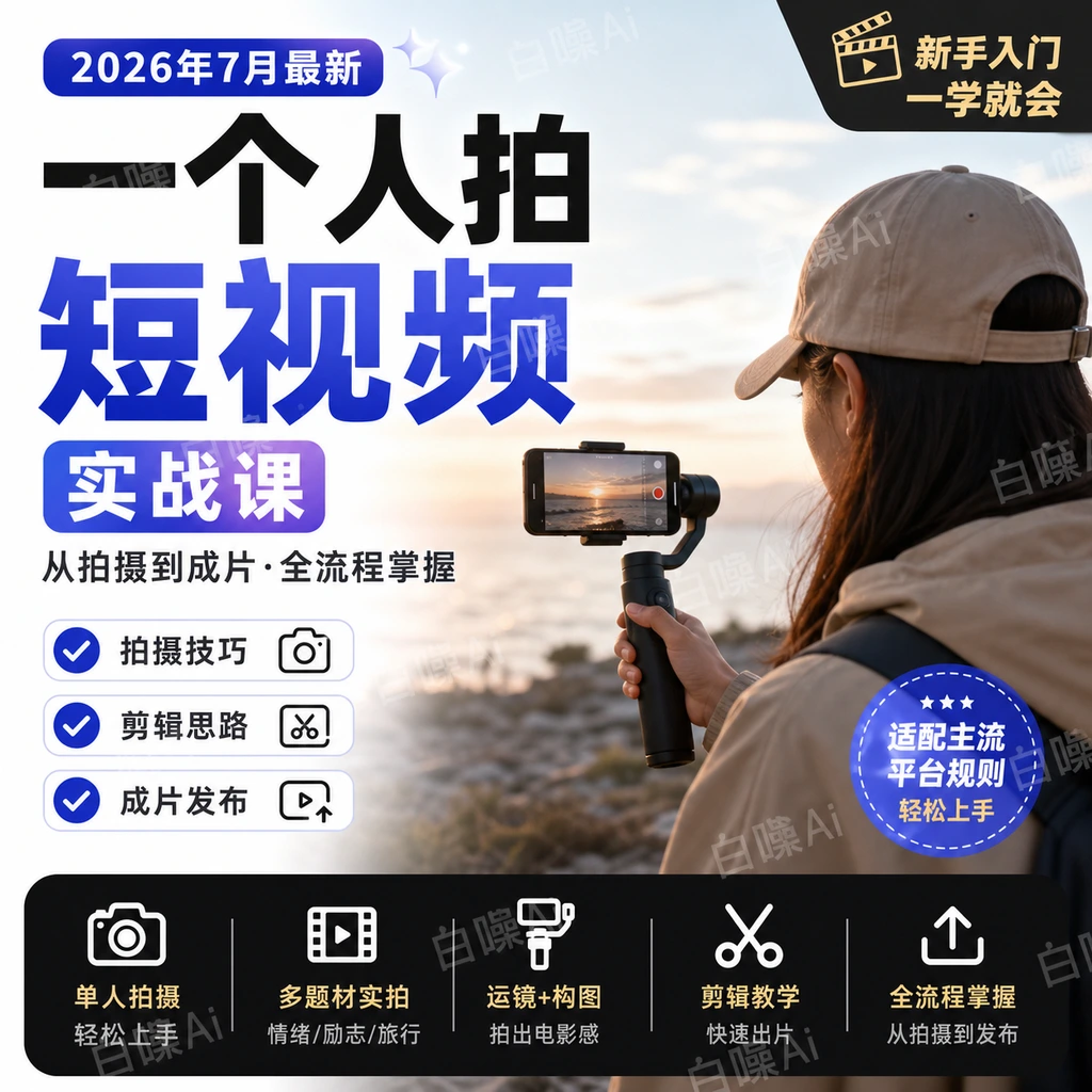 一个人拍短视频实战课 完整创作全流程-聚财网创
