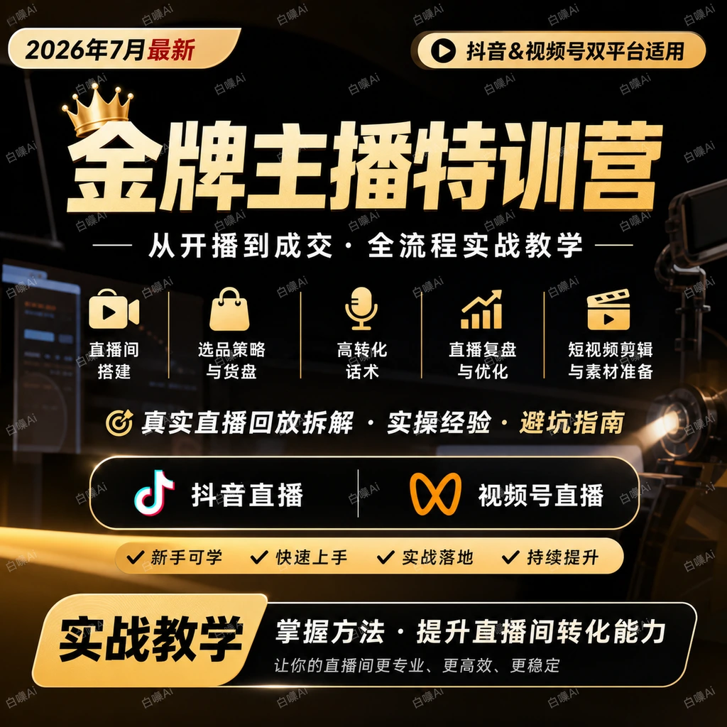 金牌主播特训营：抖音视频号直播间搭建选品话术复盘实操-聚财网创