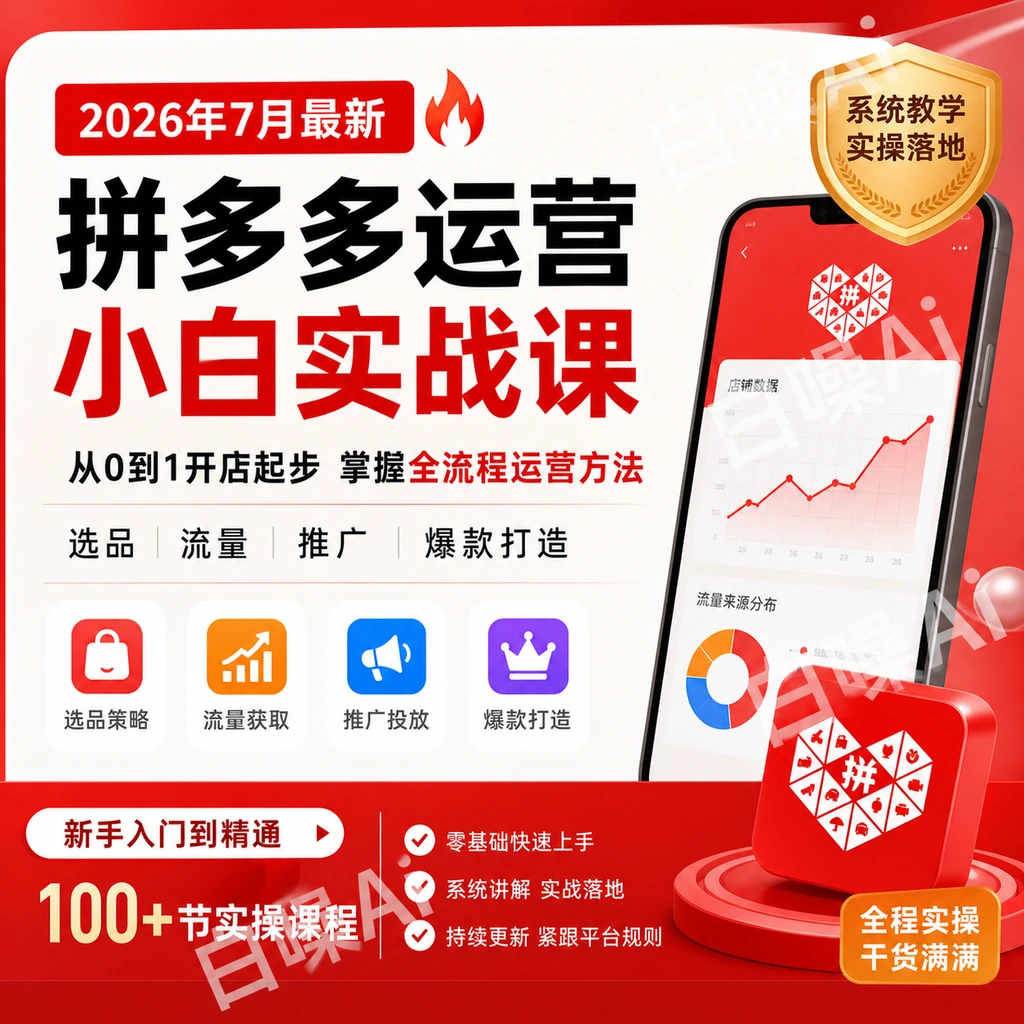 2026拼多多运营新手入门课:从零开店到爆款打造全套方法-聚财网创