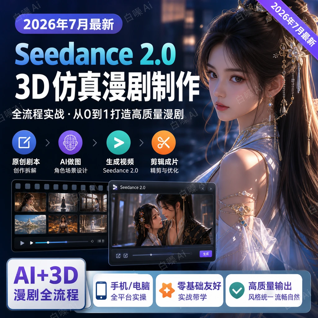 3D仿真漫剧制作 Seedance2.0全流程实战 从0到1完成高质量漫剧创-聚财网创