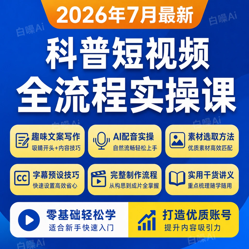 科普短视频文案配音趣味写作AI字幕预设科普短视频全套教程实操课-聚财网创
