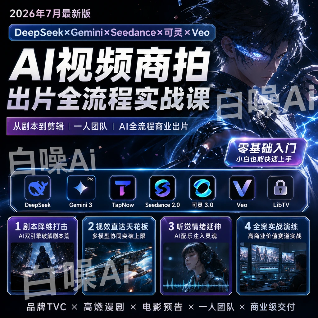 一人团队AI视频商拍出片课：DeepSeek×Gemini×Seedance×可灵×Veo实-聚财网创