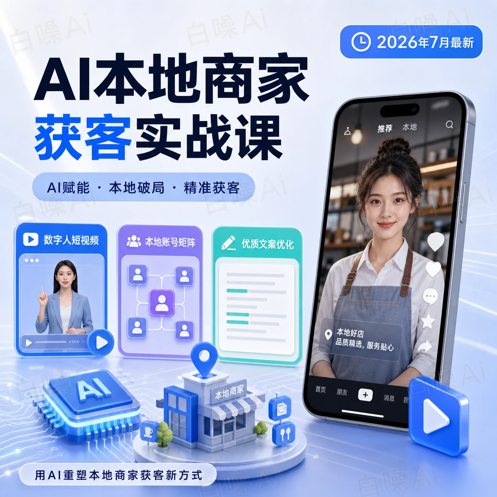 实体商家AI同城获客特训营 数字人短视频批量制作 矩阵账号搭建爆-聚财网创