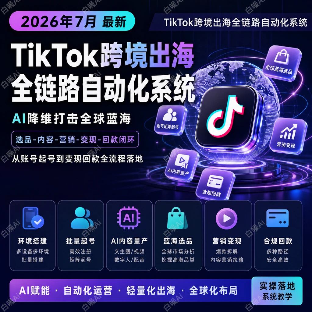 TikTok跨境出海全链路自动化系统 AI蓝海选品套利闭环-聚财网创