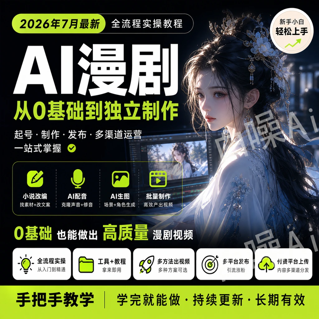 AI漫剧制作全流程实操 零基础从零入门手把手教学-聚财网创