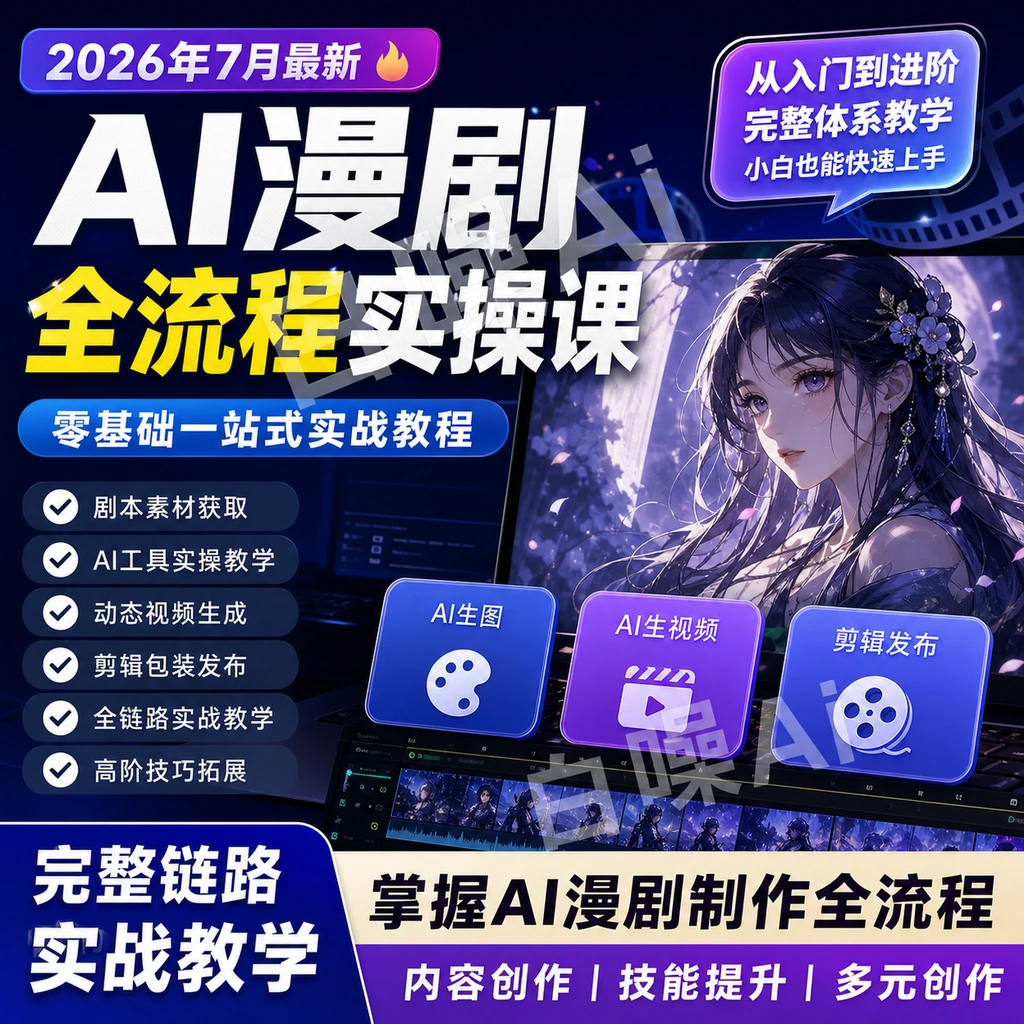 AI漫剧全流程实操系统课 剧本素材 AI生图生视频 剪辑发布 高阶接-聚财网创