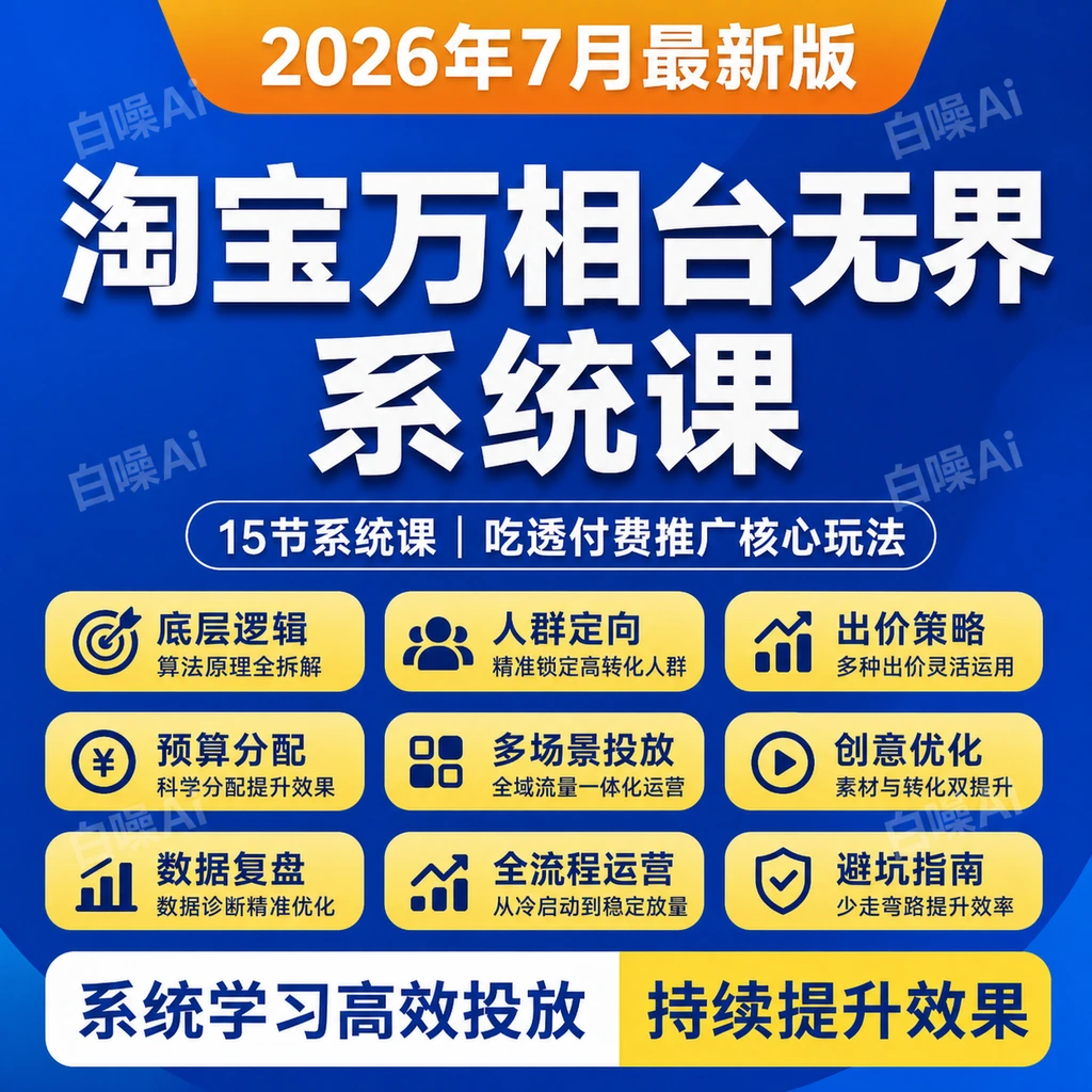 万相台无界系统课 2026年8月15节吃透淘宝付费推广核心玩法与优化-聚财网创