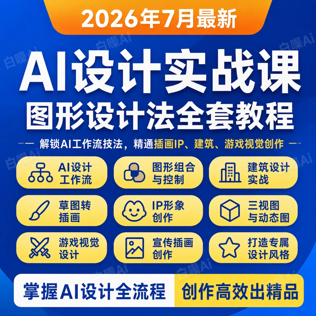 图形设计法AI实战课插画IP建筑游戏视觉三视图动态图工作流进阶课-聚财网创