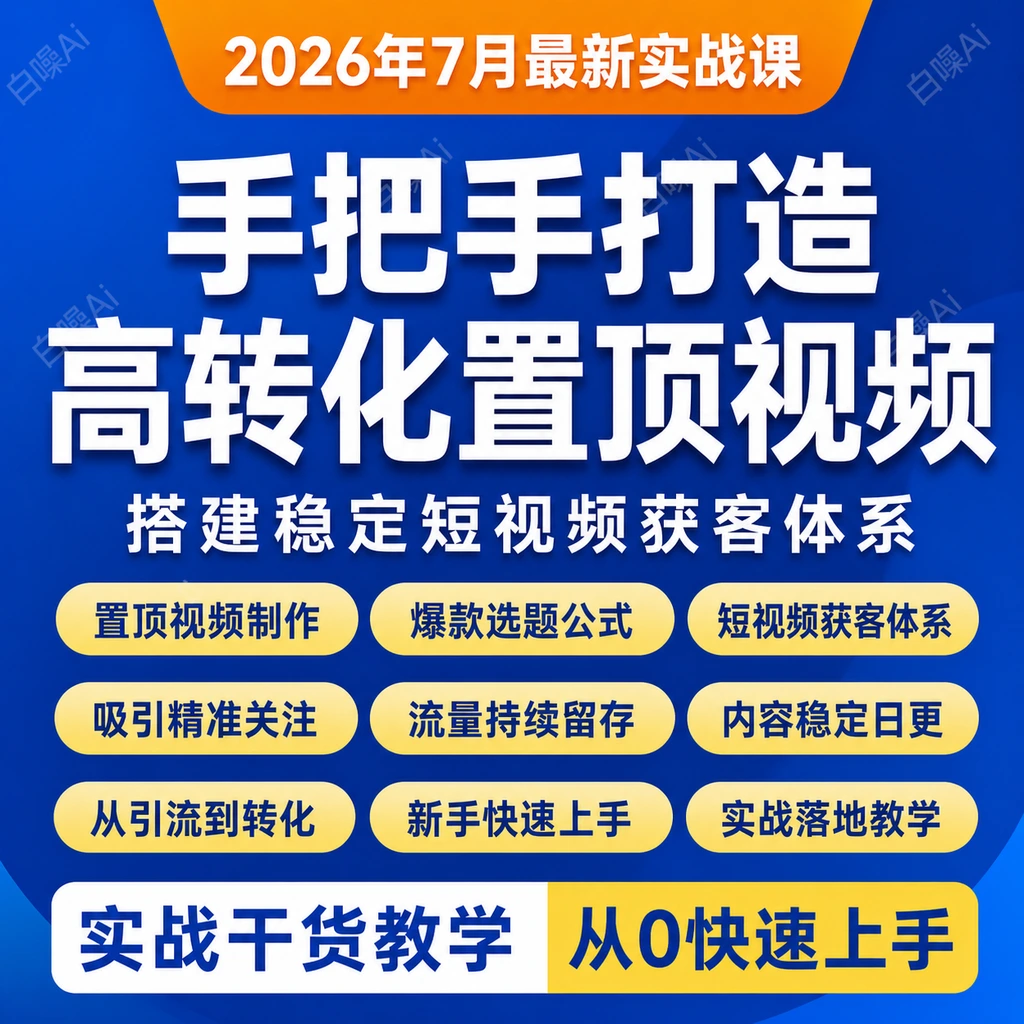 零基础个人IP置顶视频实战课手把手制作高转化置顶片搭建获客体系-聚财网创
